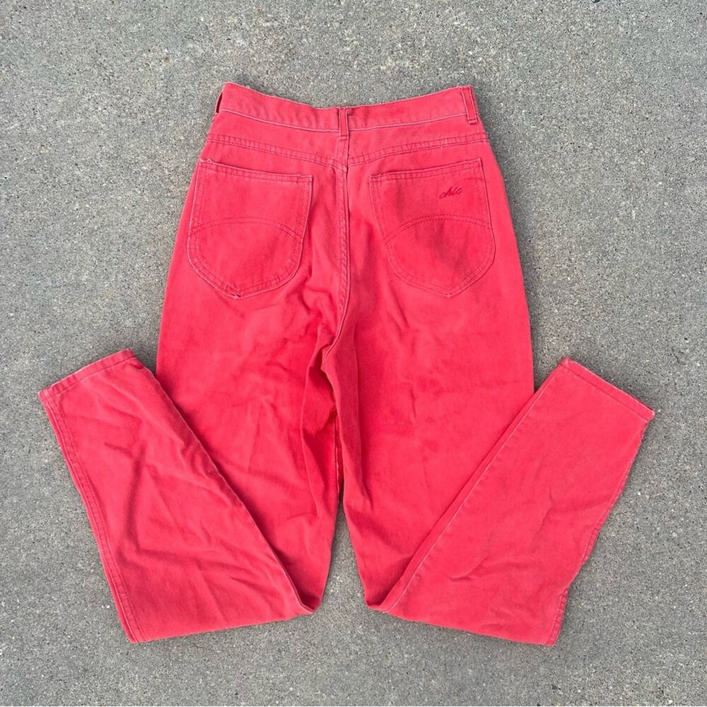 Vintage 80s 90s Chic Coral Red High Waist Taper Ankle Mom Jeans 26” waist